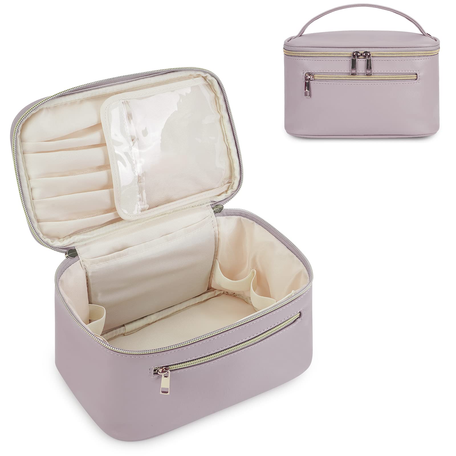 Wandering Nature Makeup Bag, Travel Make Up Organizer Cosmetic Brush Bags Case for Women in Vegan Leather, Purple, Patent Pending