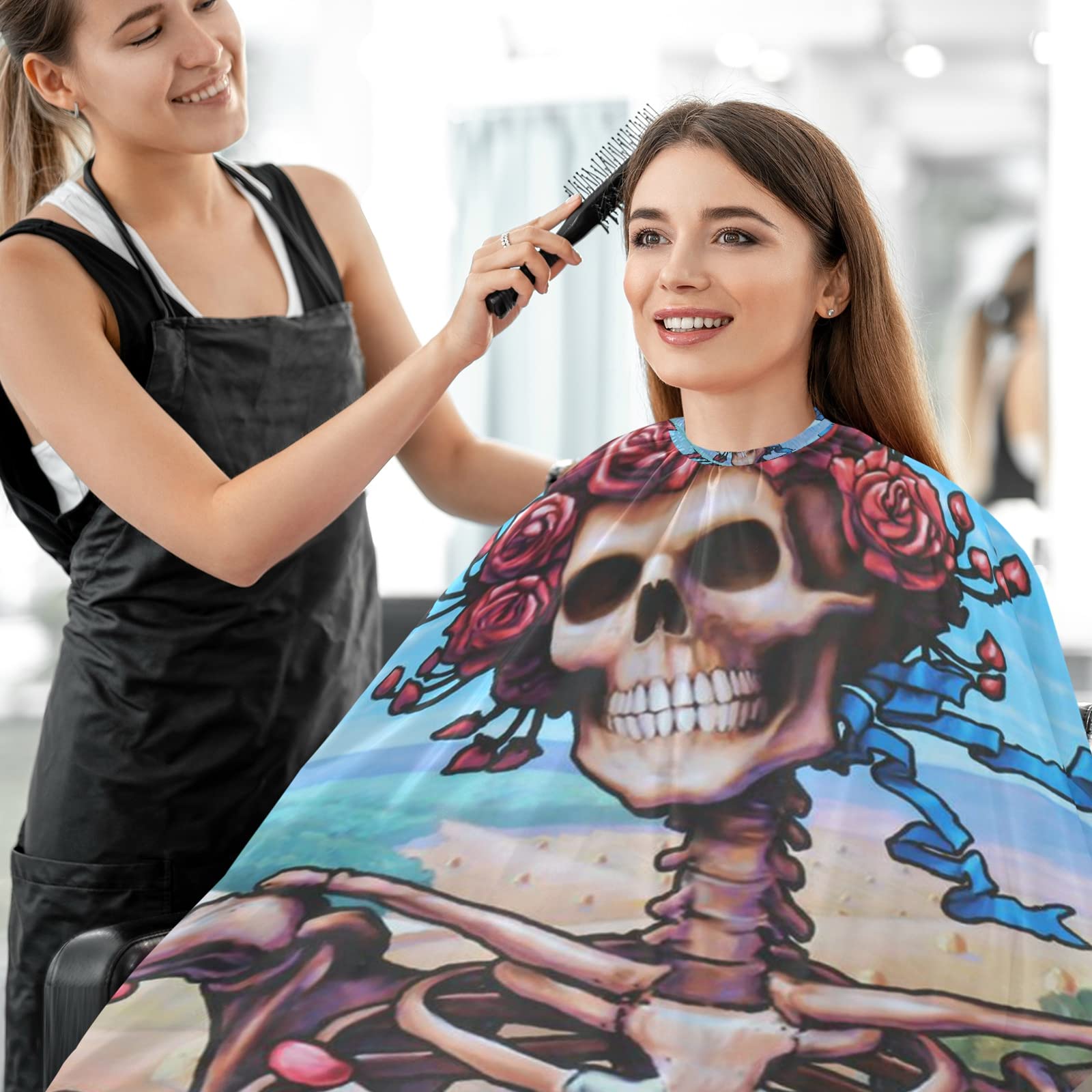 Visesunny Barber Cape - Flower Skull Polyester Hair Cutting Salon Apron Anti-Static Haircut Water-Resistant Shaving Cloth Beard Shaving Bib Hairdressing Cape