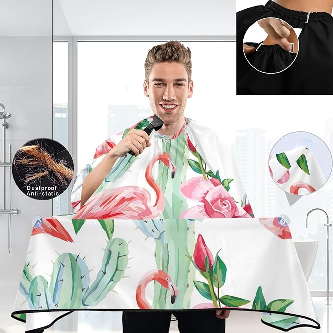 visesunny Barber Cape Flamingo Cactus Polyester Hair Cutting Salon Cape Apron Anti-Static Haircut Water-Resistant Shaving Cloth Beard Shaving Bib Hairdressing Cape
