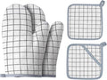 Win Change Oven Mitts and Potholders BBQ Gloves-Oven Mitts and Pot Holders with Recycled Infill Silicone Non-Slip Cooking Gloves for Cooking Baking Grilling (4-Piece Set) (White)