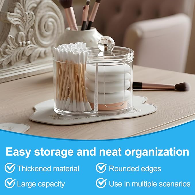 Gsbnjuy Cotton Swab Holder Dispenser Dual-Compartment Cotton Organizer Clear Vanity Canister with Removable Dustproof Lid Bathroom Accessories Storage Organizer for Cottons Swabs Balls Pads Floss