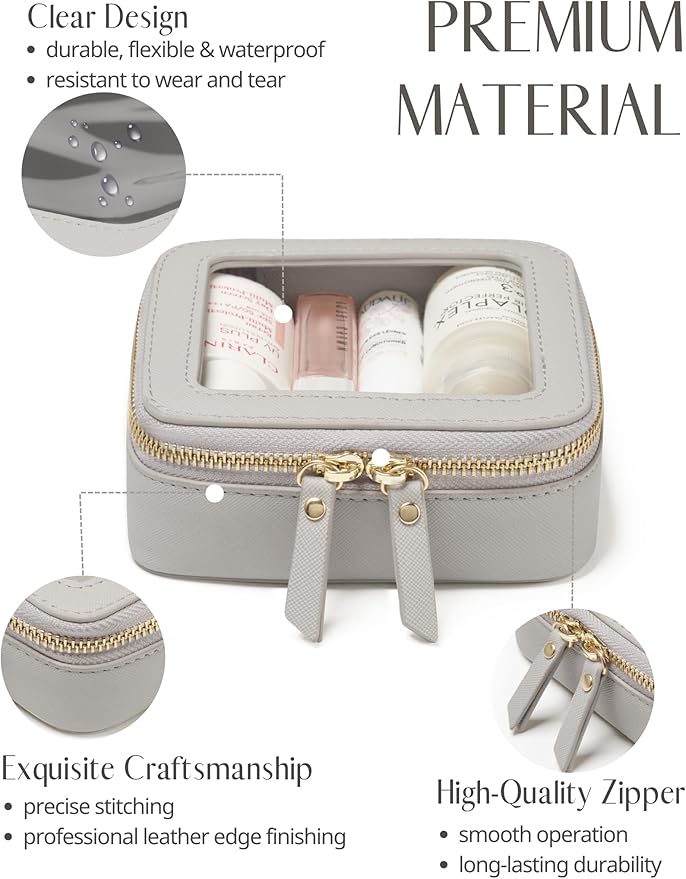 Popvibe Small Cosmetic Bag for Purse Mini Makeup Bag Cute Clear Make Up Pouch for Travel Tiny Leather White Make Up Organizer Case for Backpack Toiletry Bag Waterproof Square Pouch with Zipper