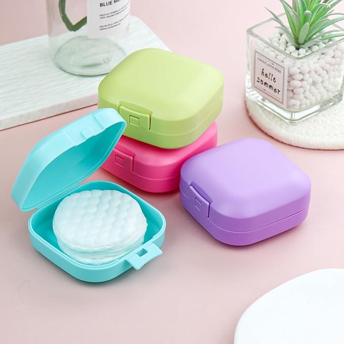 Etenpo Plastic Square Cotton Pad Holder - Pack of 4, Multiple Colors, Portable Travel and Sealed, Suitable for Makeup Remover Cotton Balls