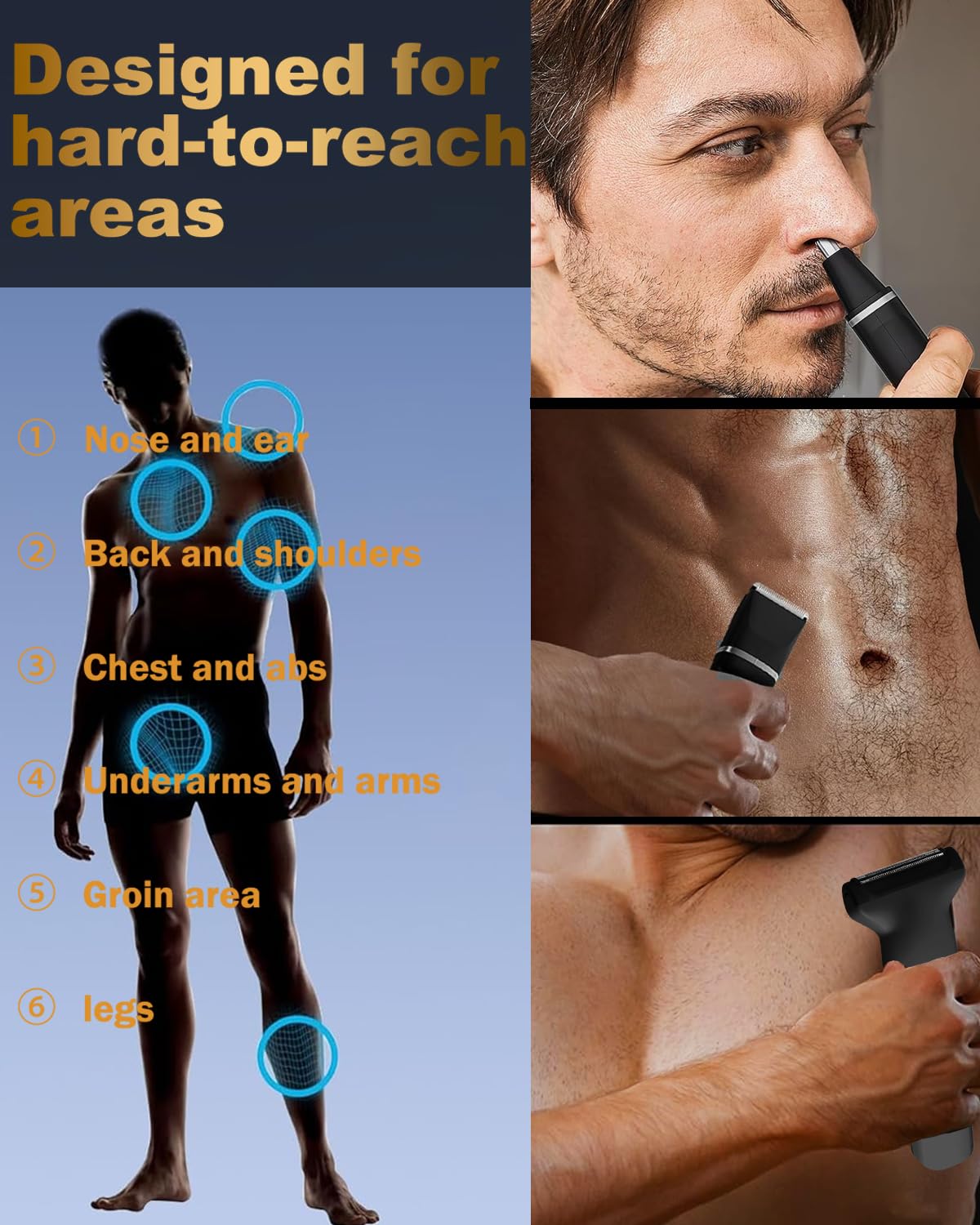 RAXMETRY Beard Trimmer for Men,Manscape 3-in-1 Electric Razor Groin Groomer,IPX7 Waterproof Wet/Dry,Versatile Body Hair Trimmer for Ball/Beard/Nose,USB Rechargeable & Nose/Shaves Head,Silver