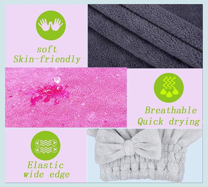 MAYOUTH Microfiber Hair Drying Towels Head wrap with Bow-Knot Shower Cap Hair Turban hairWrap Bath Cap for Curly Long & Wet Hair Gift for Women