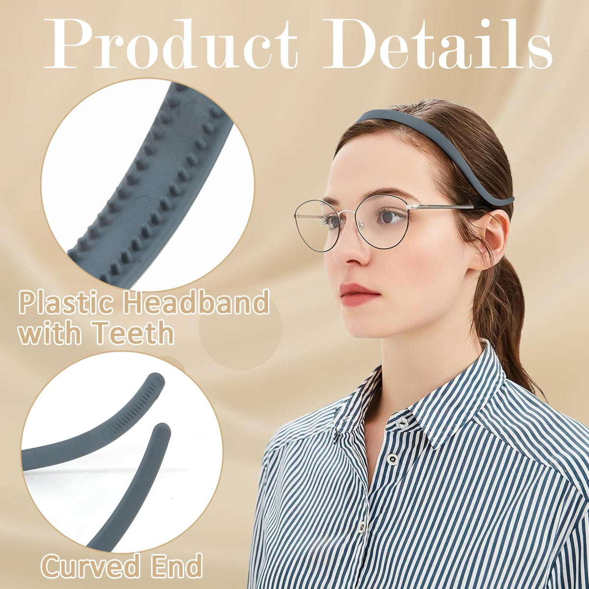 Hapdoo Headbands for Glasses Wearers No Headache No Pressure Comfortable Sunglasses Headband 6PCS Thin Plastic Hairbands with Teeth Fashion Head Bands for Women's Hair Non Slip Hair Accessories