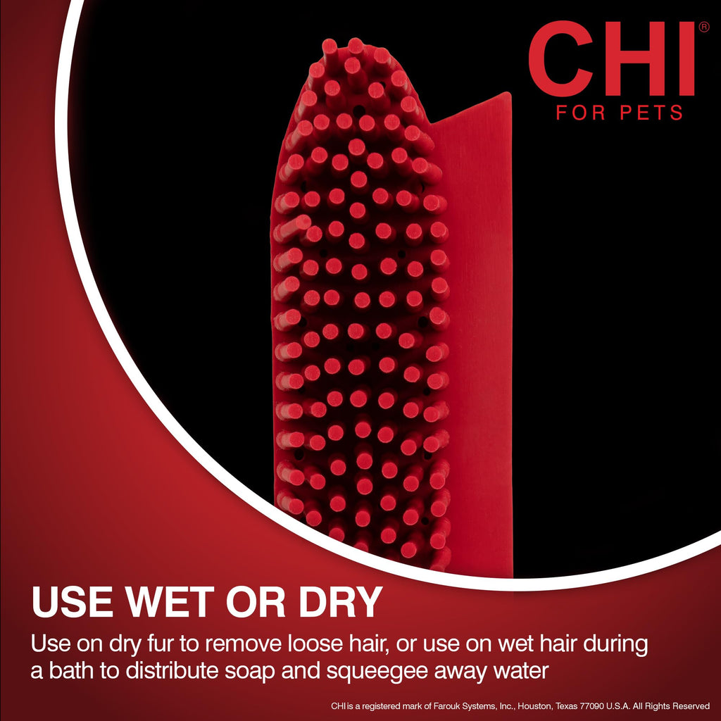 CHI for Dogs Rubber Fur Accumulator Brush, Dog Grooming Tool for Removing Loose Hair and Lint from Coats Furniture Clothing and Car Seats, Flexible Rubber Bristles, Easy Clean Grooming Brush