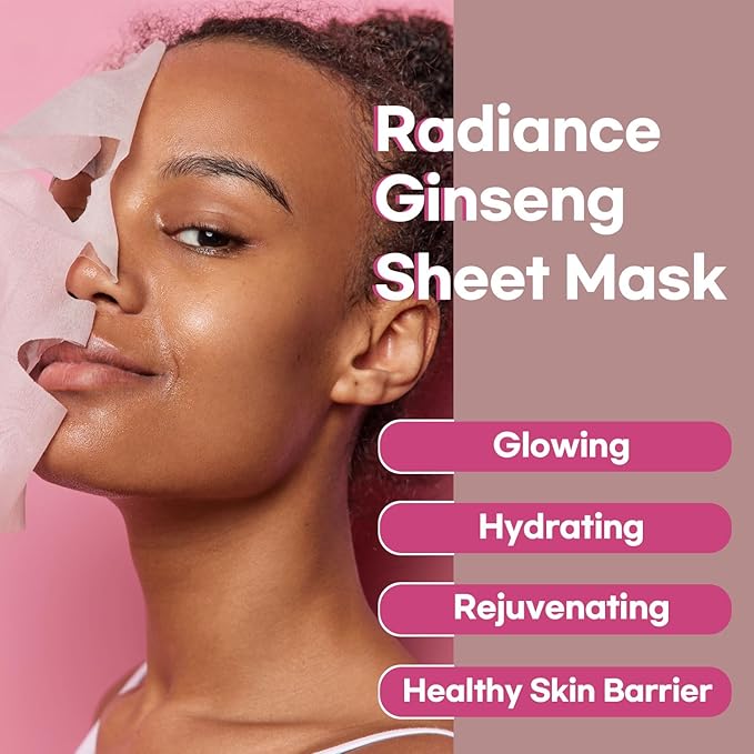 varuza Radiance Ginseng Sheet Masks - Hydrating Face Masks for Healthy and Strengthening Skin Barrier - Vegan, Cruelty Free Korean Face Mask