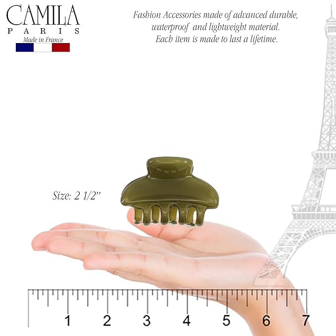 Camila Paris CP3552 French Hair Clip for Women, Small, Green 2.5 Inch Girls Hair Claw Clips Jaw Fashion Durable Styling Hair Accessories for Women, Strong Hold No Slip Grip, Made in France