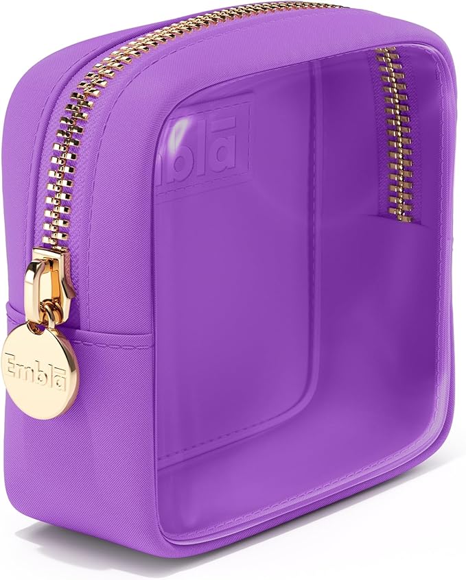 Embla Clear Small Makeup Bag for Purse Cute Mini Make Up Nylon Organizers Tiny Cosmetic Bags for Women Girls Little Toiletry Travel Pouches Zipper Skincare Pouch Organizer Purple