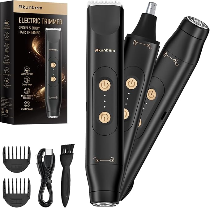 Groin & Body Hair Trimmer for Men Bikini Trimmer Women Electric Ball Pubic Shaver IPX7 Waterproof Wet & Dry Use Versatile Shaver for Temple Groin Nose Ear Hairs Beard (Black)