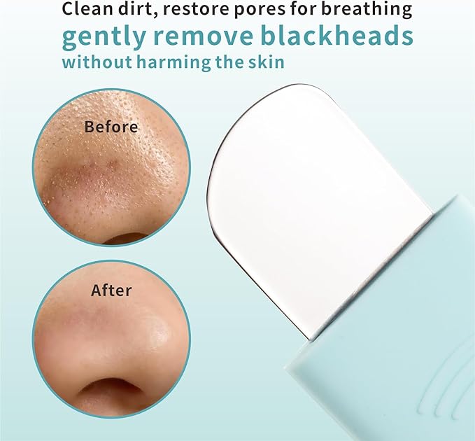 Blackhead Remover Tool,Black Head Remover for Face Nose-2 in 1 Pore Cleaning Brush Face Scrubber Skin Care Scraper Mask Applicator Spatula for Men Women Pore Cleansing (Blue)