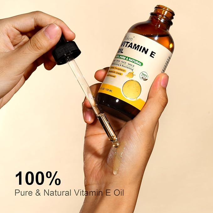 Yoken Vitamin E Oil for Skin 4 Oz Glass Bottle Vitamine Body oils for Face