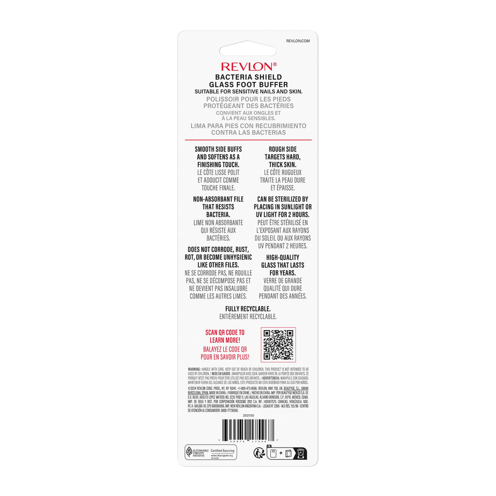 Revlon Glass Foot File and Buffer, Pedicure Tool, Callus and Dead Skin Remover, 1 Count