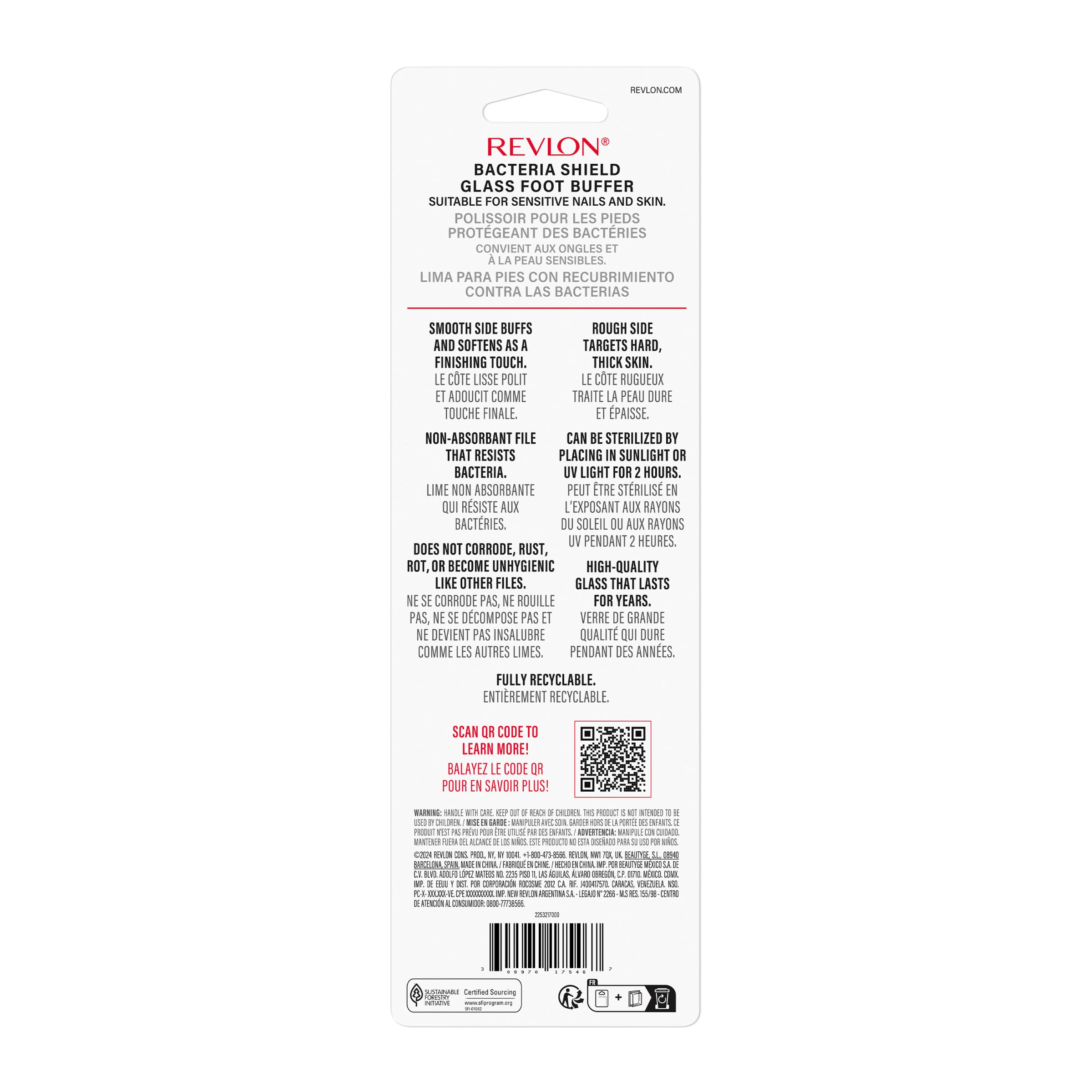 Revlon Glass Foot File and Buffer, Pedicure Tool, Callus and Dead Skin Remover, 1 Count
