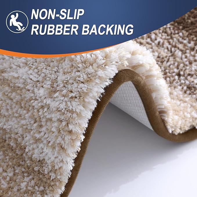 OLANLY Bathroom Rug Set 2 Piece, Soft Absorbent Microfiber Bath Mats and U-Shaped Contour Toilet Rug, Non-Slip, Machine Wash Dry, Plush Shaggy Bath Mats for Bathroom (30"x20"+24"x20", Light Brown)