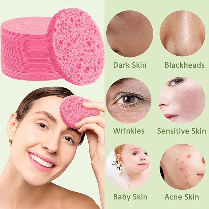 Beieverluck 300 Count Compressed Facial Sponges for Cleansing Natural Cellulose Disposable Face Sponge Spa Sponge for Face Cleansing Exfoliating Makeup or Mask Removal, Pink