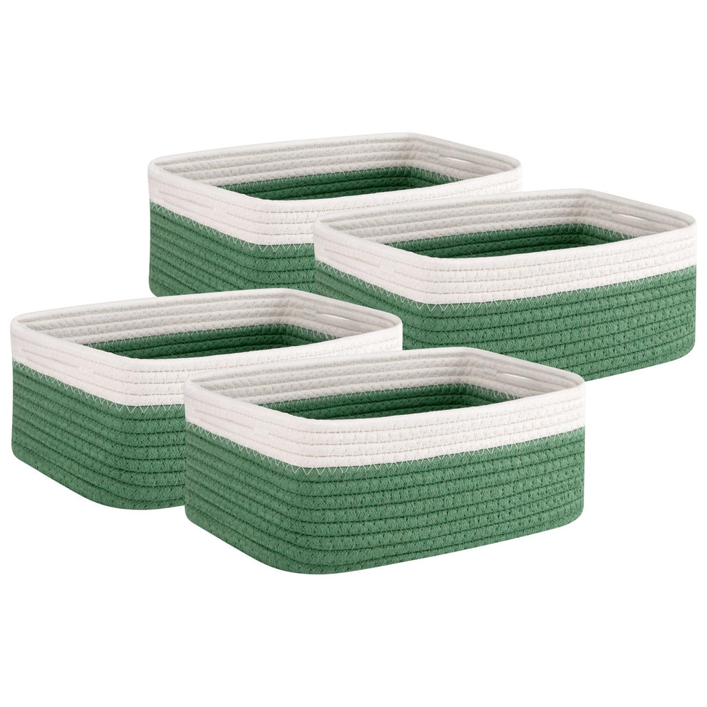OIAHOMY 4 Pack Storage Baskets for Organizing, Small Bins for Shelves, Cute Decorative Storage Bins, Organizer Baskets for Gifts Empty, 11.8''Lx7.8''Wx4.7''H, Green/White