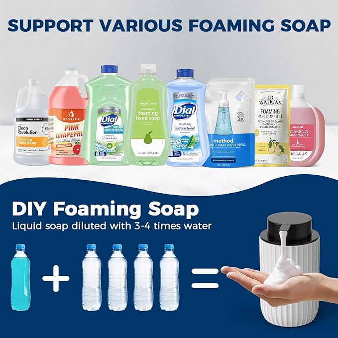 POSOSTO Ceramic Foaming Hand Soap Dispenser，12 oz Bathroom Soap Dispensers， Lotion Dispenser for Kitchen, Refillable Matte Streaks Soap Dispenser with Large Pump (White)