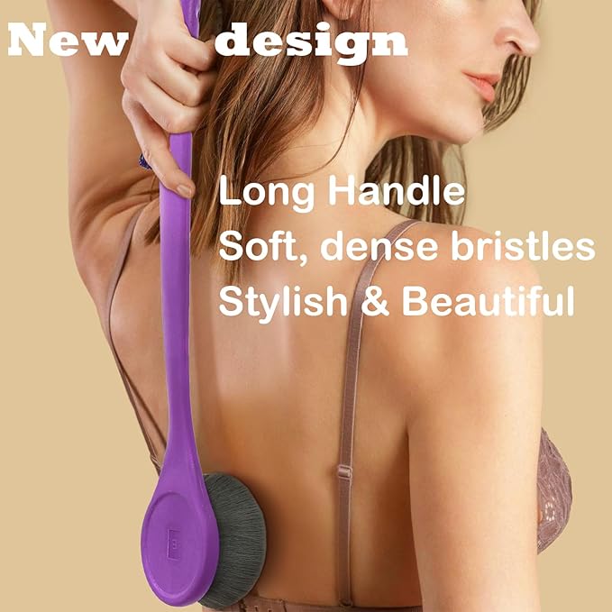 Lotion Applicator for Back, Feet, Long Handle Curved, Back Sunscreen Applicator for Kids, Women, Ultra Soft Bristles for Ultimate Comfy, Apply Cream Moisturizer, Self Tanner, Purple