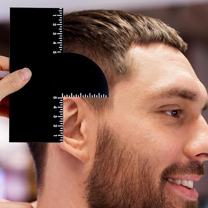 Guduling 2 Pcs Barber Enhancement Card,Black Shape up Tool for Hairline,T Shape Enhancement Card for Barbers,with Measurement Reusable Enhancements Cards for Precise Edge Beard Line UP