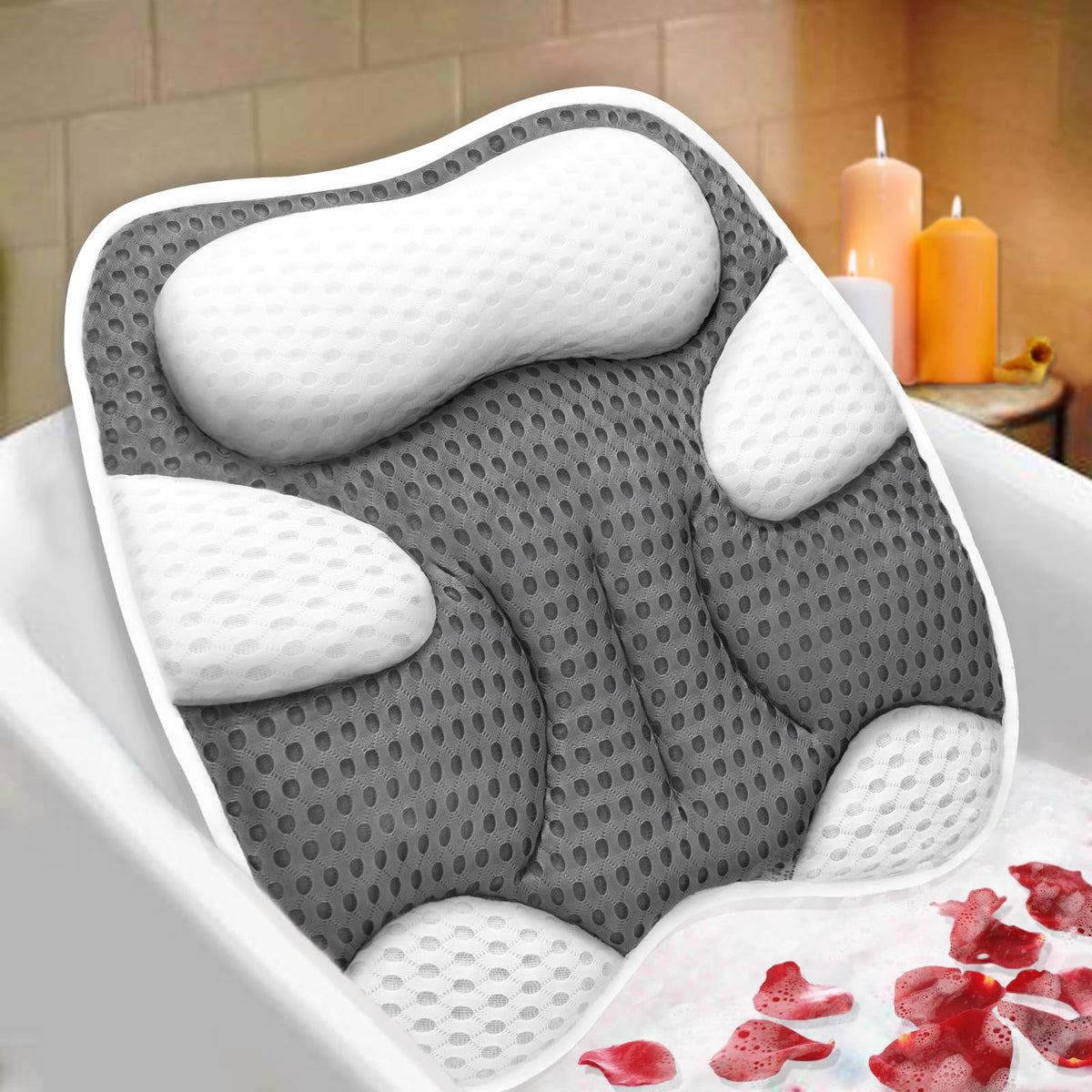 ZYIDBNG Ergonomic Bath Pillow for Tub, Bear Shape Head and Neck Support