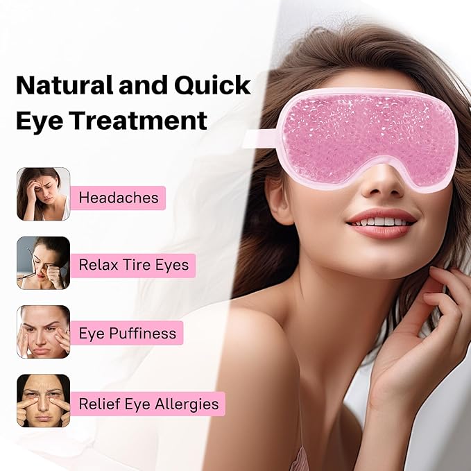 Permotary Cooling Eye Mask with Gel Bead 2 Pack Gel Eye Mask Cold Eye Mask for Relaxtion,Puffy Eyes Reusable Cold & Warm Compress for Puffiness,Dry Eyes,Headaches,Migraines,Stress Relief,Post Surgery