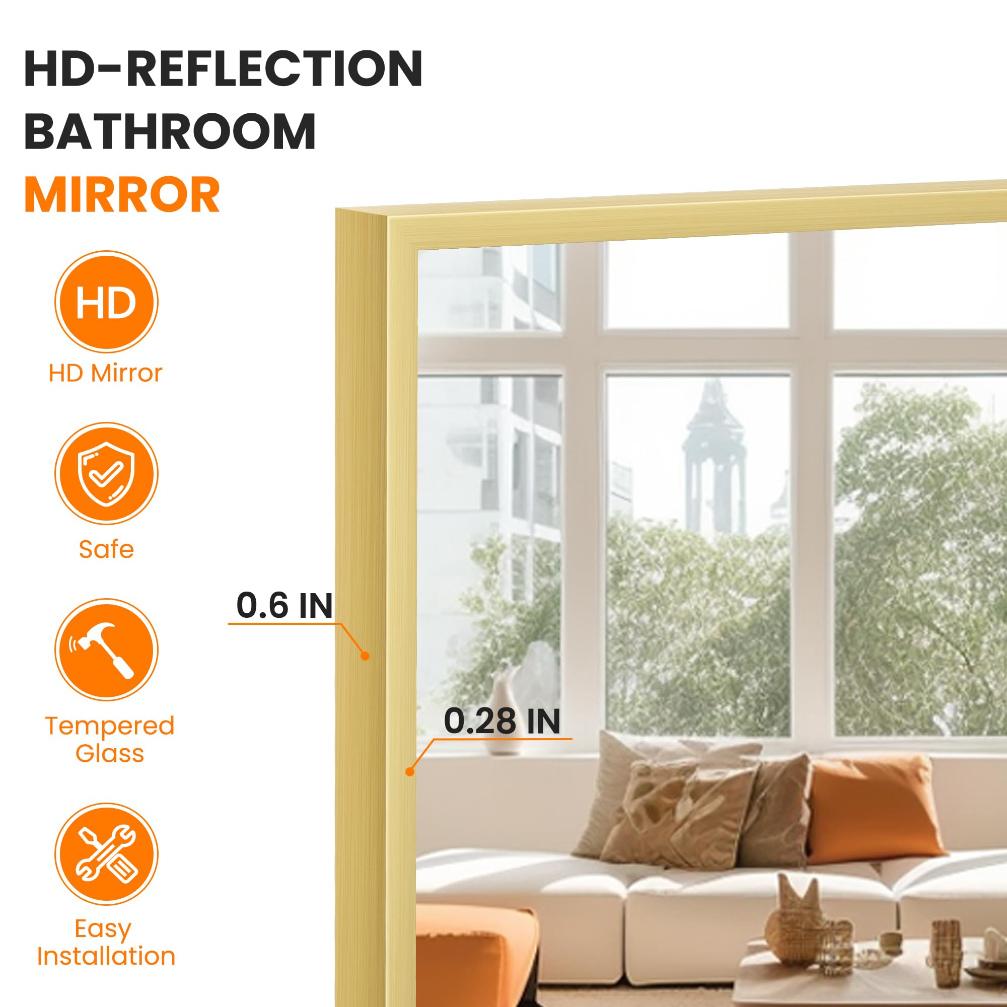 TRAHOME Bathroom Vanity Mirror for Wall, 2 Pack 36" x 24" Metal Framed Rectangular Bathroom Wall Mirror for Over Sink, HD Shatterproof Glass, Hangs Horizontally or Vertically(Gold)