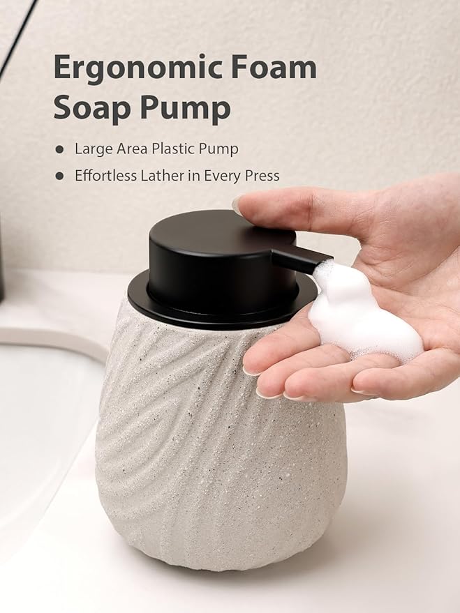Foaming Soap Dispenser, 14 oz Ceramic Foam Soap Pump with Easy-Press Plastic Pump, Refillable Hand Soap Dispenser for Bathroom & Kitchen Sink