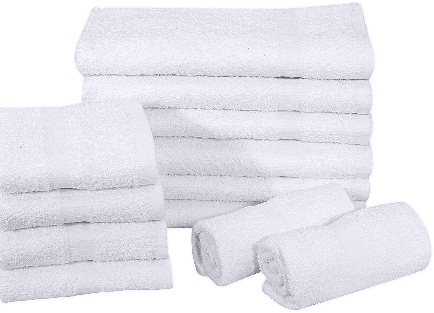 GOLD TEXTILES Bulk Pack 60 Pcs (5 Dozen) White Economy 15x25 Inches Basic Hand Towel - 2.25 lb/dz