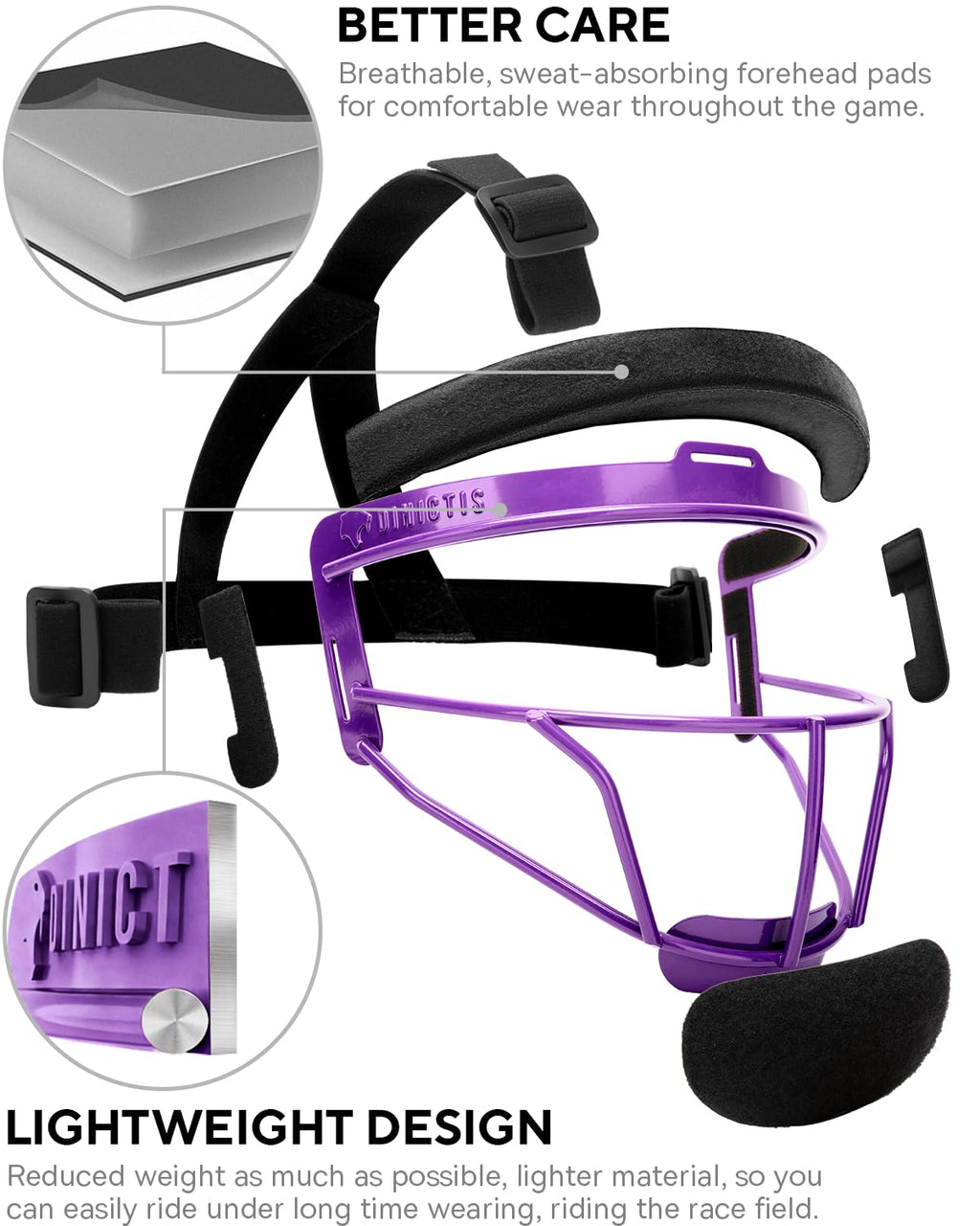 Dinictis Softball Face Mask, Lightweight, Comfortable, with Wide Field Vision, Durable and Safe Face Guards, Premium Protective Softball Fielder's Mask-Purple-Youth(M)