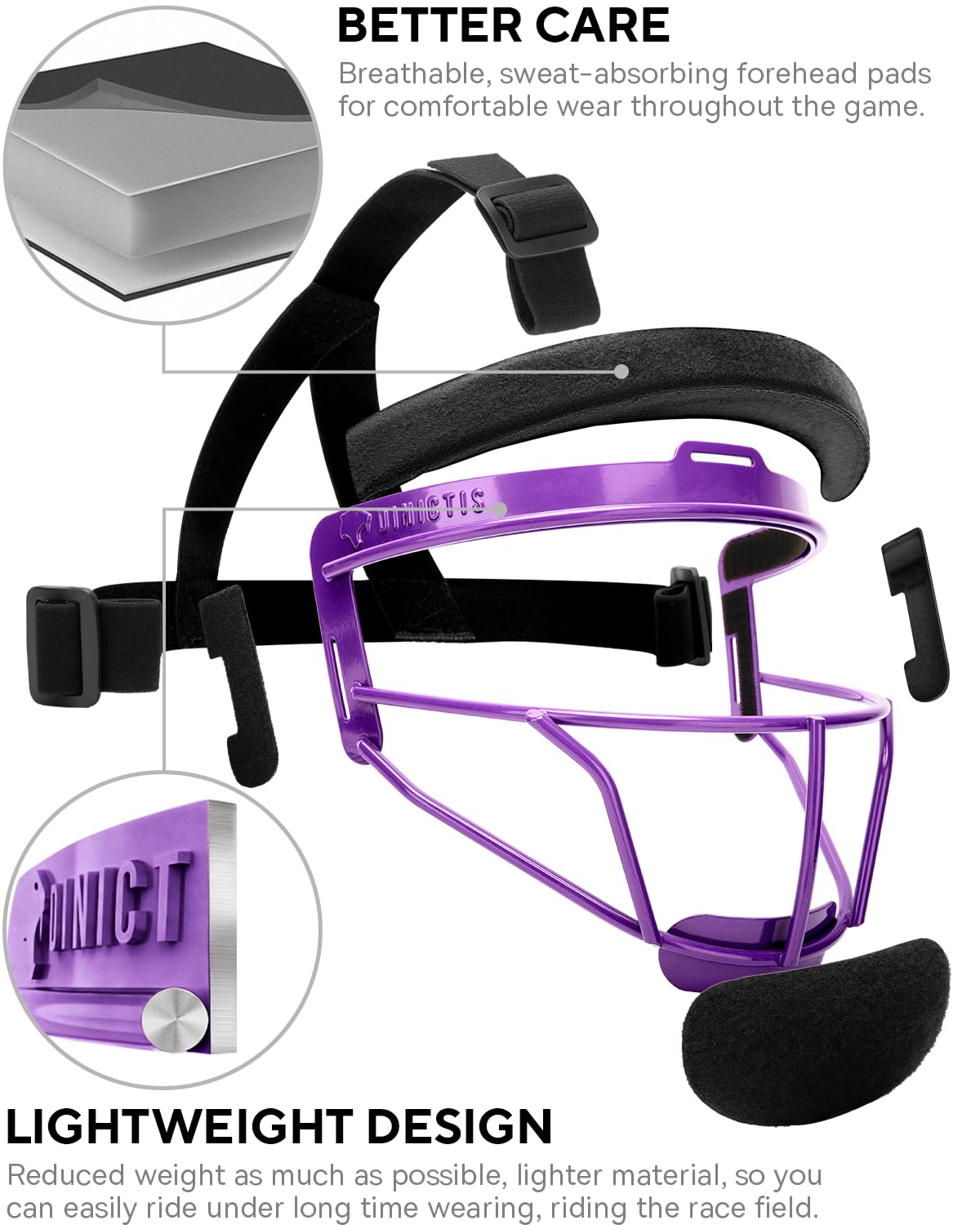 Dinictis Softball Face Mask, Lightweight, Comfortable, with Wide Field Vision, Durable and Safe Face Guards, Premium Protective Softball Fielder's Mask-Purple-Youth(M)