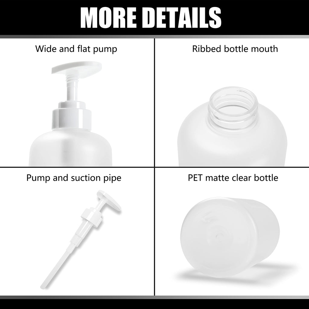 Shampoo Bottles Refillable with Pump, YACEYACE 3Pcs 16.9oz Matt Clear Empty Shampoo Dispenser, Shower Soap Dispenser, Refillable Shower Bottles with Labels, Conditioner Dispenser