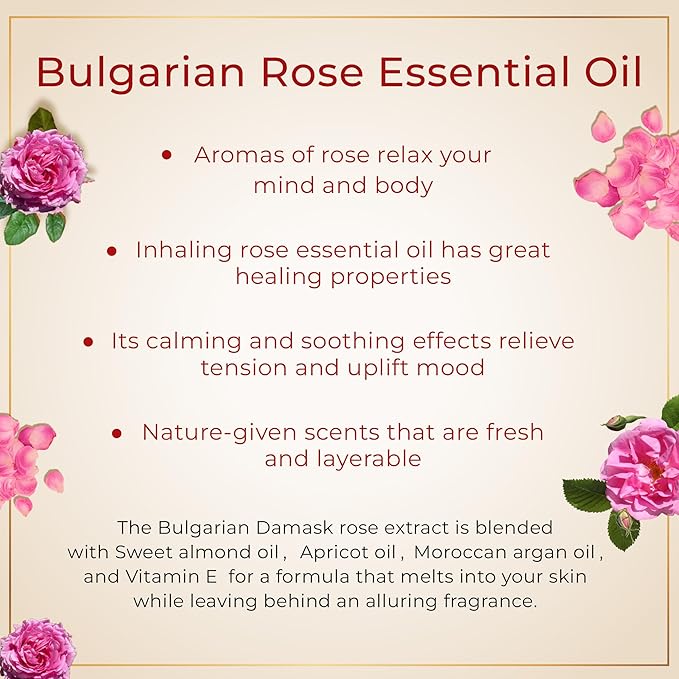 SAFA Rosé Organic Rose Oil Perfume Roller | Bulgarian Damask & Indian Rose Petals | 10 mL Long Lasting Perfume Oil for Women & Men | Alcohol Free & Non Toxic