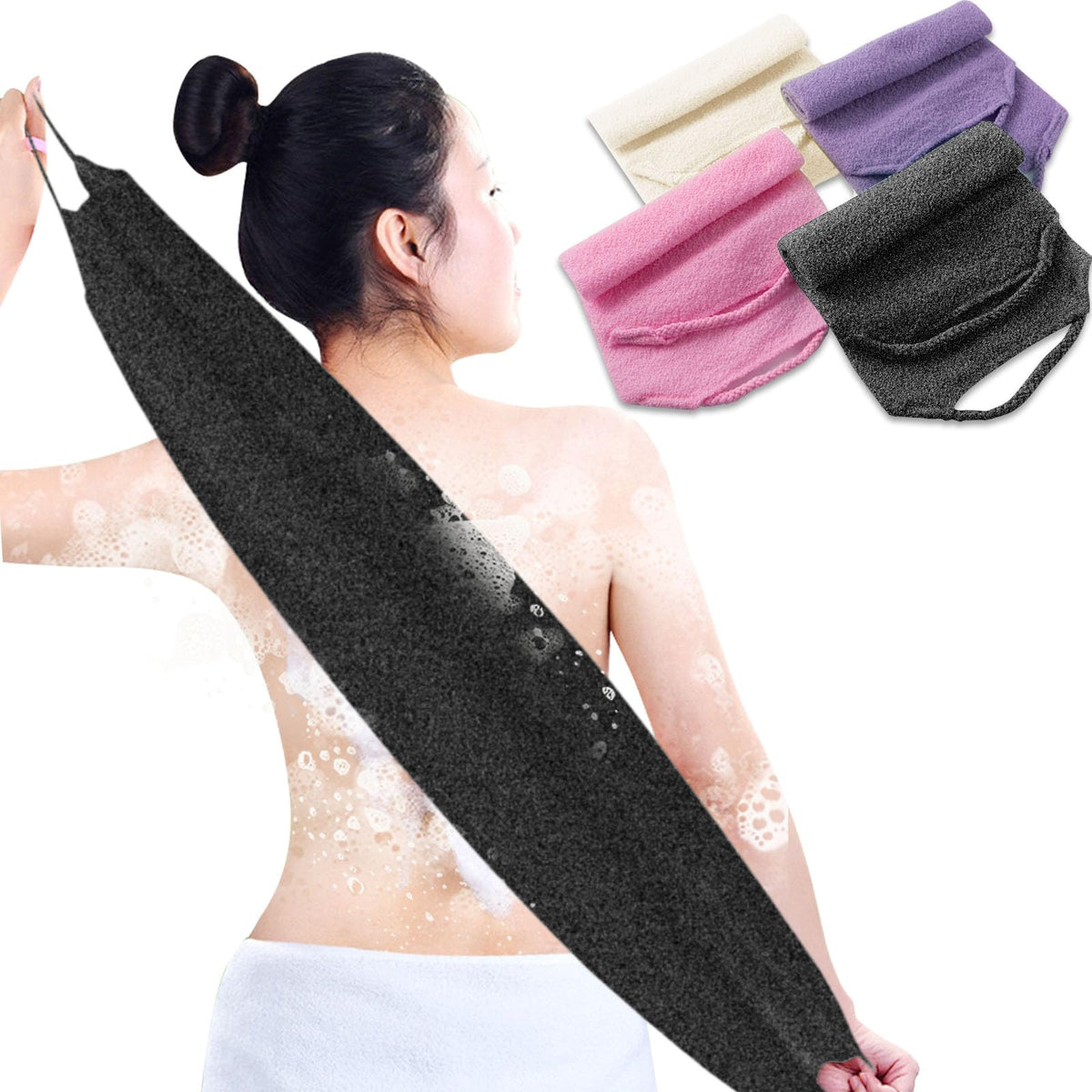4 Pcs Exfoliating Back Scrubber with Handles,Nylon Back Exfoliator Extended Length Back Washers Stretchable Exfoliating Washcloth Pull Strap Shower Scrubber for Body Cleans Skin Massages for Women Men