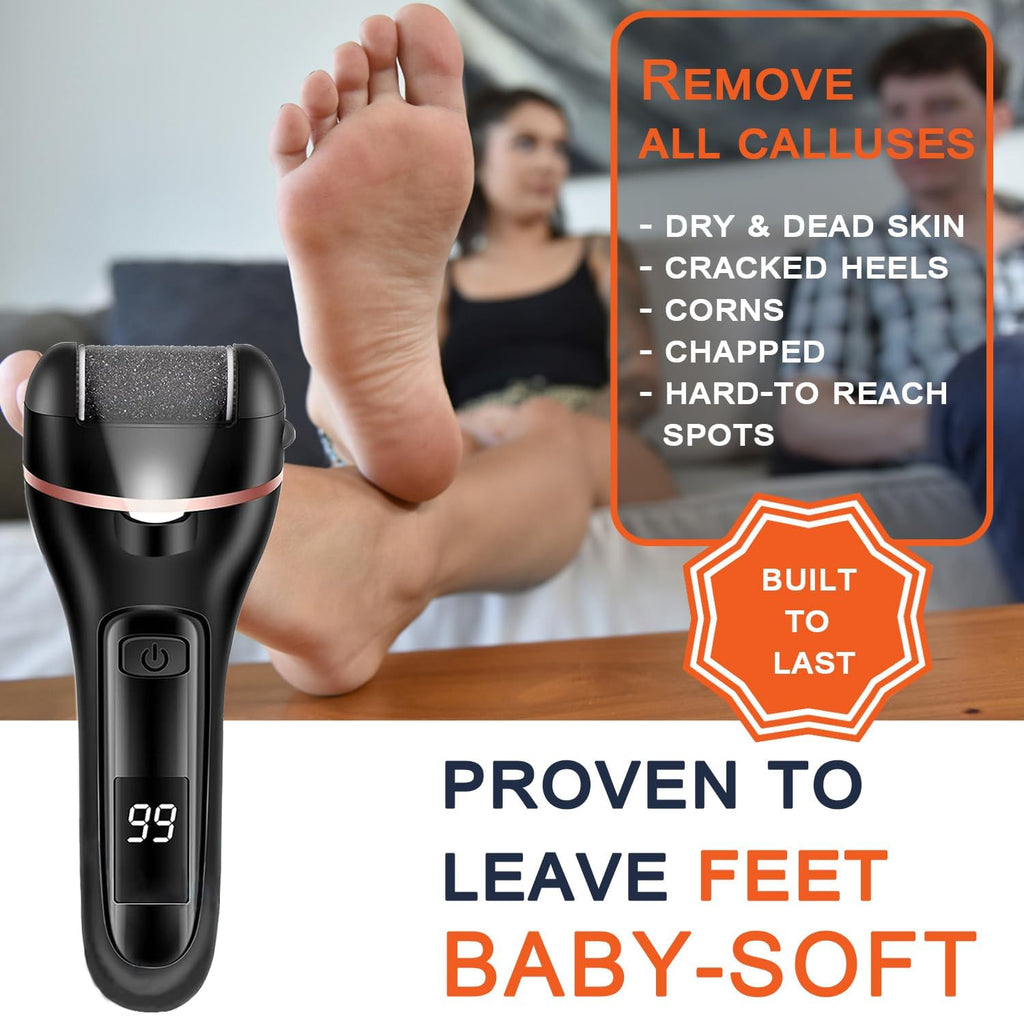 Callus Remover for Feet Electric Foot File, 13-in-1 Professional Pedicure Tools Foot Care Kit, Foot Scrubber Pedi for Hard Cracked Dry Dead Skin, 3 Rollers, 2 Speed, Battery Display (Black2)