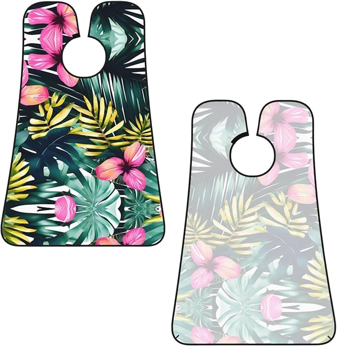 NOUZU Tropical Summer Hawaiian Flower Palm Leaves Print Beard Bib Apron For Men, Beard Hair Catcher For Men Shaving Trimming,Beard Cape Cloth