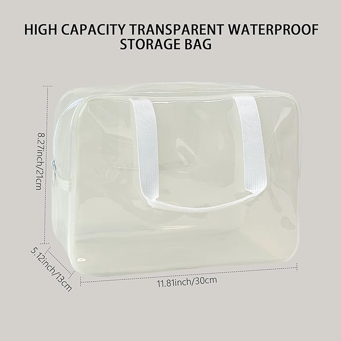 TotePrint PVC Clear Pure Color Transparent Large Zipper Cosmetic Pouch Travel Makeup Cosmetic Bag with Handle for Travel Bathroom Toiletry Organizer (A23014-101-44)