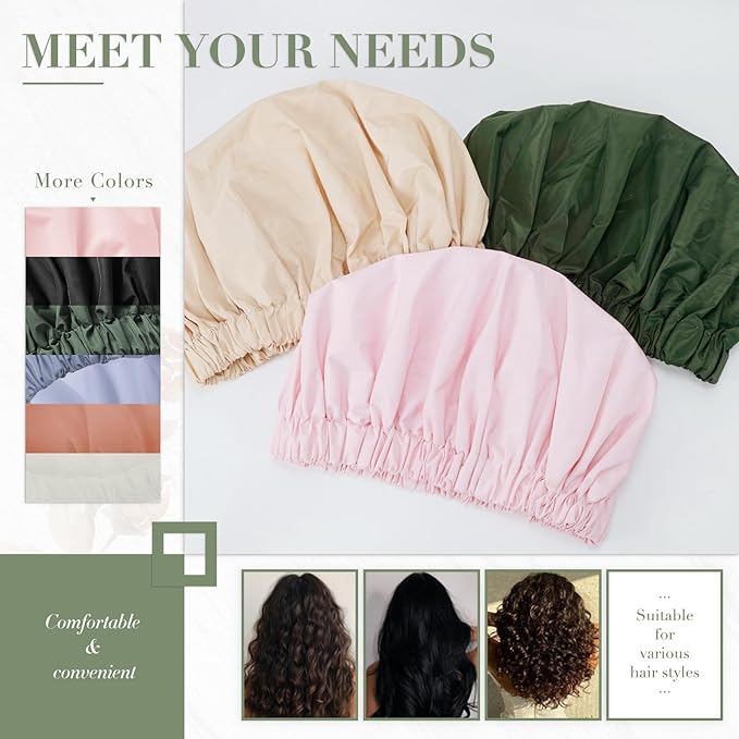 Edoneery Reusable Shower Caps for Women, Waterproof Long Hair Bonnet