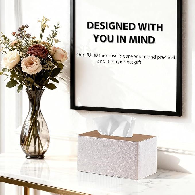 Larger Tissue Box Cover, Modern PU Leather Rectangular Facial Tissue Holder, Minimalist Tissue Organizer/Dispenser, Napkin Storage Box for Bathroom,Vanity Countertop, Nightstand, Office, Home Decor