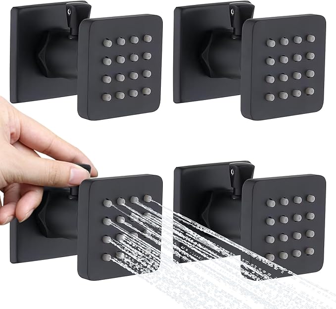 Shower Body Spray Solid Brass Massage Jets Wall Mount, Matte Black Showerhead Can Swivel, Flow Can Be Controlled (4pcs, Matte Black)