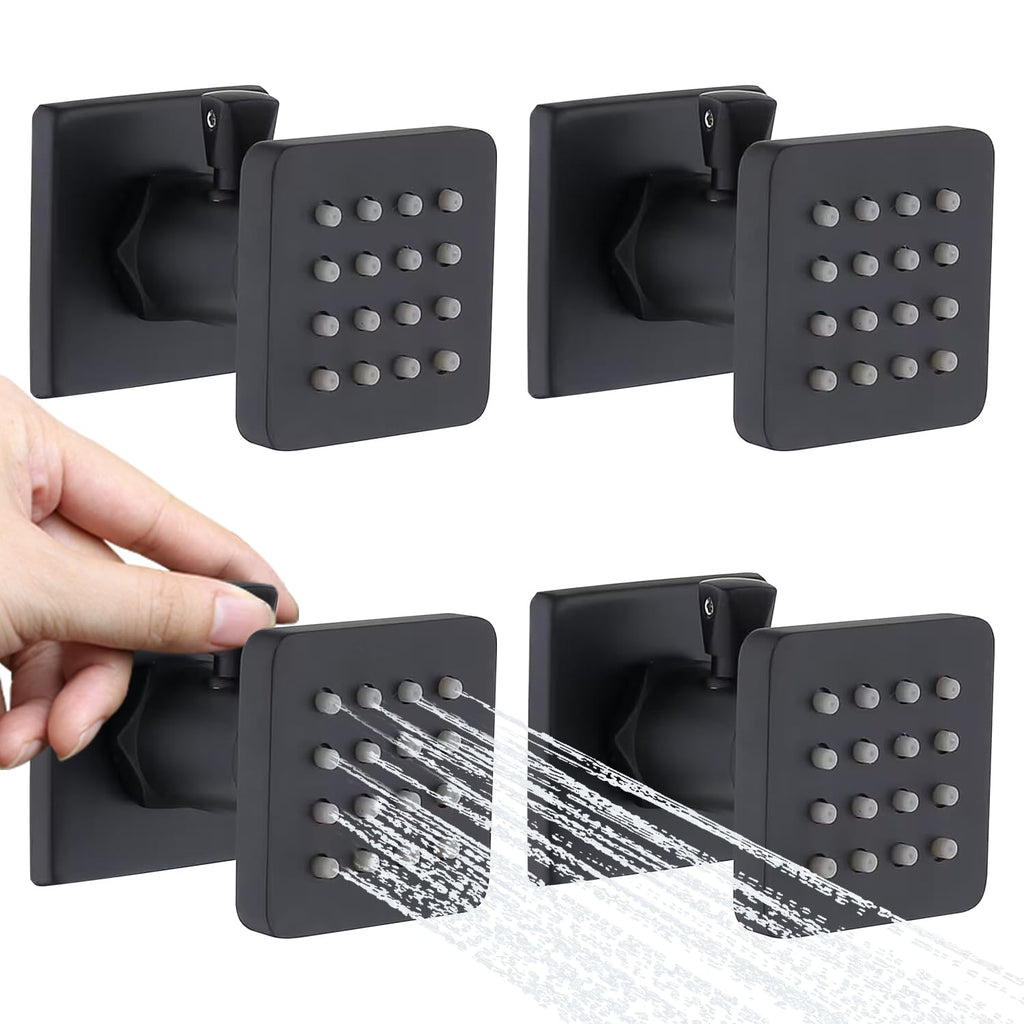 Backnets Shower Body Spray Solid Brass Massage Jets Wall Mount, Matte Black Showerhead Can Swivel, Flow Can Be Controlled (4pcs, Matte Black)
