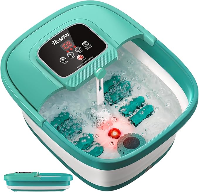 HOSPAN Collapsible Foot Spa with Heat, Bubble, Red Light, and Temperature Control, Foot Bath Massager with 8 Shiatsu Massage Rollers, Pedicure Foot Spa for Relaxation - FS01A