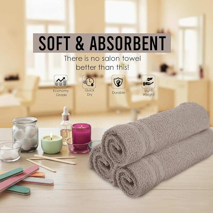 STF Linen 24 Pack Sand Hand Towel 100% Cotton Spa Towel – 16x26 inches Highly Absorbable Facial Towels Gym, Hair Towel and Face Towel Bulk Small Towels (Not Bleach Proof)