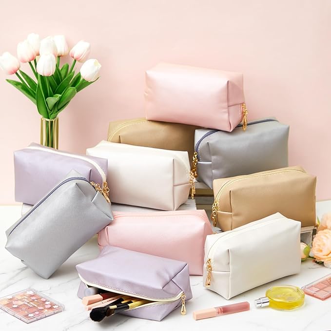 Kigeli Aesthetic Makeup Bags PU Leather Cosmetic Pouches Waterproof Plain Toiletry Bags Makeup Pouches Bulk for Women Party Gift Travel Storage Organizer(Bright Color,7.1 x 2.8 x 4.3 in)