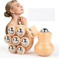 CJZMBSTY 2 Pack Wooden Handheld Lymphatic Massager with Multi Ball and Finger Ball Rollers, Featuring Smooth 304 Stainless Steel Balls for Body Contouring, Cellulite, Circulation and Muscle Relief