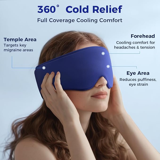 Cooling Gel Eye Mask Sleep: FSA -HSA Eligible, Cold Compress for Puffy Eyes & Migraine Relief - Reusable Gel Weighted Sleeping Mask for Dark Circles & After Surgery, Eye Care,Ice Pack for Eyes, Blue