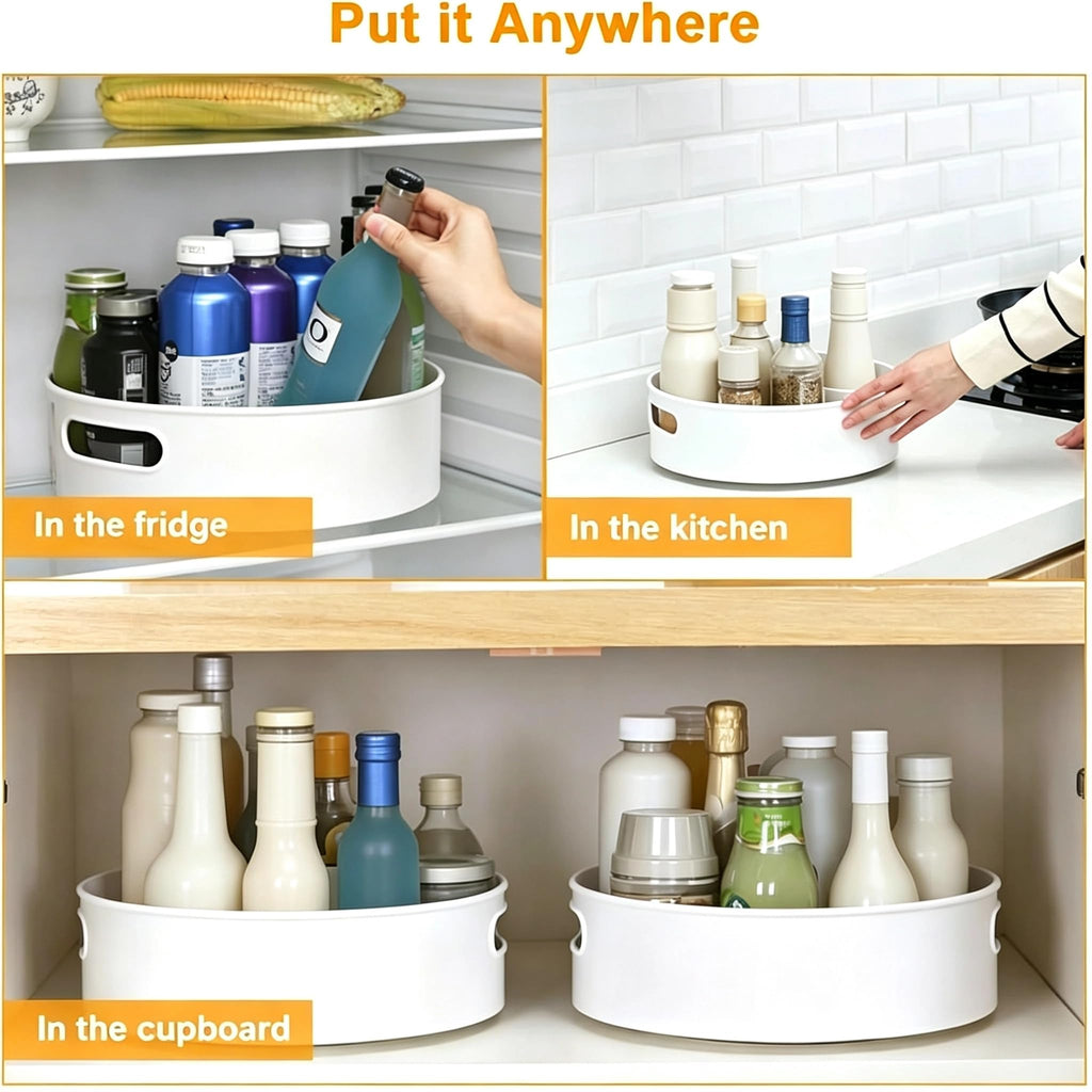 Semlos 360° Rotating Lazy Susan Organizers, 2 Packs 9" and 12" Turntable Spice Rack Organisers for Kitchen Organization and Storage, Non-Slip Under Sink Organizer for Bathroom Pantry Cupboard