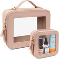LETGO 2 Pack Clear Travel Toiletry Bag for Women, Large & Mini Waterproof PU TSA Approved Cosmetic Pouches,Portable Beach Vacation Makeup Organizer Set,See Through Skincare Sunscreen Bags for Women