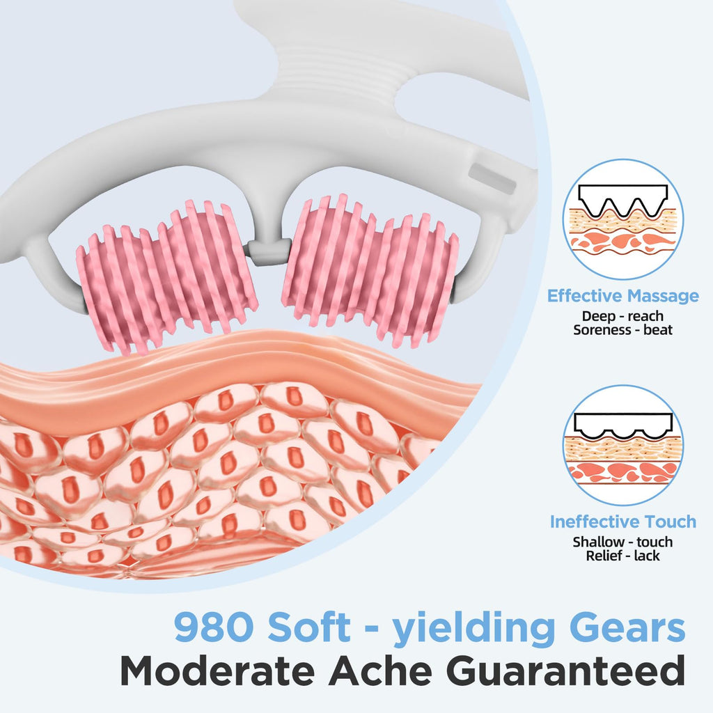 MZDXJ Cellulite Massage Tool - Lymphatic Drainage Massager - Muscle Roller, Deep Fascia Massage, Dimpled Skin Removal, Legs/Thighs/Buttocks, Anti-Cellulite Roller, Smooth Skin (14 Wheel - Pink)